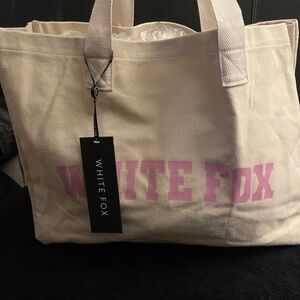 🎁 WHITE FOX STEPPING OUT TOTE BAG NATURAL/ PINK NWT SOLDOUT ONLINE 🎁